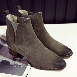 JY Shoes Block Heel Pointy Short Boots