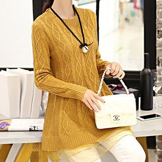 Emeline Long-Sleeve Lace Panel Knit Dress