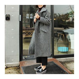 1ROA Wide-Collar Double-Breasted Wool Blend Coat