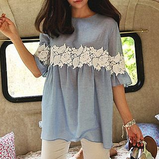 Fashion Street Elbow-Sleeve Lace Panel Top