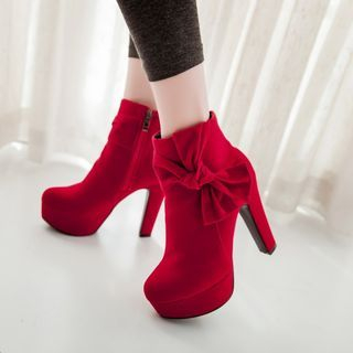 Pretty in Boots Bow-accent Platform Heeled Ankle Boots
