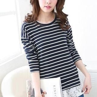 Jolly Club Lace-Panel Striped Top