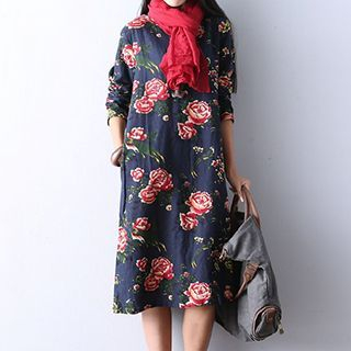 chic n' fab Flower Print Long-Sleeve Dress