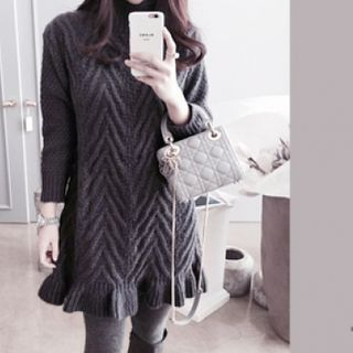 DAILY LOOK Frilled-Hem Cable-Knit Dress