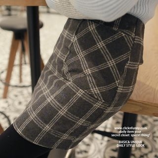CLICK Wool Blend Check Miniskirt