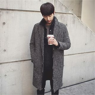 MITOSHOP Single-Breasted M lange Wool Blend Coat