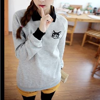 MayFair Cat Printed Collared Pullover