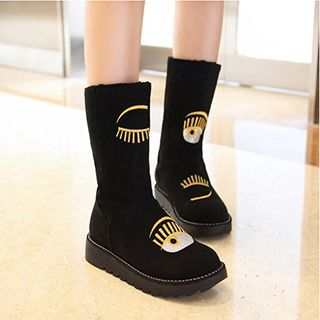 JY Shoes Embroidered Mid-Calf Snow Boots
