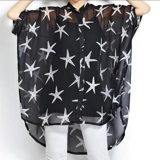 Sayumi Short-Sleeve Star Print Chiffon Top