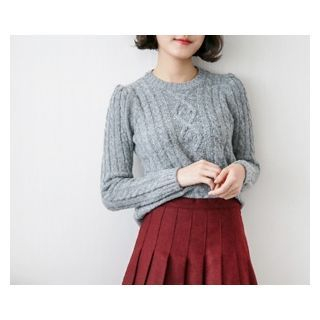 demavie Puff-Sleeve Cable-Knit Top