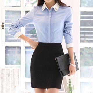 Caroe Set: Long-Sleeve Blouse + Pencil Skirt / Dress Pants