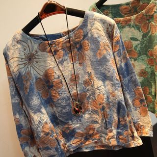 Blu Pixie Long-Sleeve Floral Linen Blouse