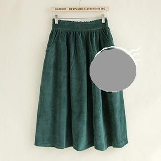 Meimei Elastic-waist Corduroy Midi Skirt