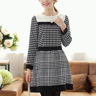 Dowisi Long-Sleeve Houndstooth Dress