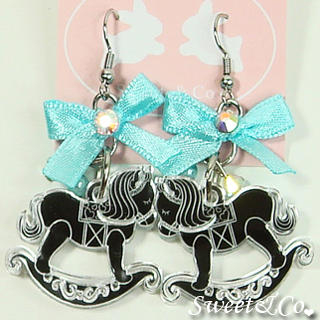 Sweet & Co. Blue Ribbon Silver Rocking Horse Earrings