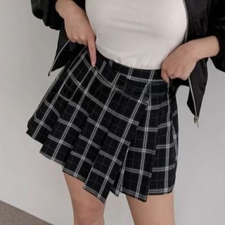 High Waist Plain Mini Pleated Skort