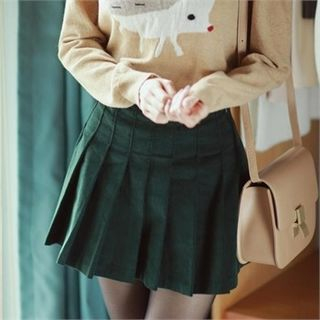 Attrangs Corduroy Pleated Mini Skirt