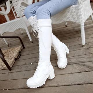 Shoes Galore Block Heel Lace-up Long Boots