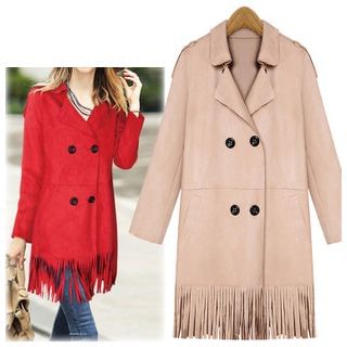 Coronini Fringed Double Breasted Faux Suede Coat