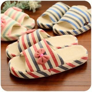Momoi Striped Bow Applique Slippers