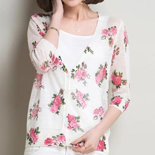 Coralie Floral Print Open-Front Knit Cardigan