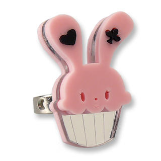 Sweet & Co. Sweet Pink Bunny Cupcake of Heart Silver Ring
