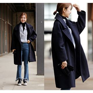 ssongbyssong Notched-Lapel Hidden-Button Wool Blend Coat