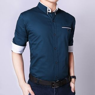 RUYA Long-Sleeve Pocket-Accent Shirt