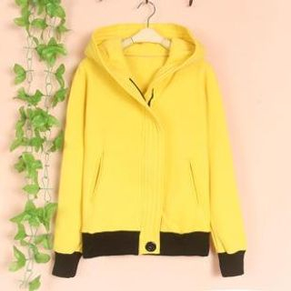 Cute Colors Contrast-Color Panel Hooded Jacket