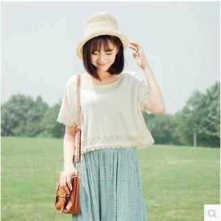Forest Girl Lace Trim Cropped Knit Top