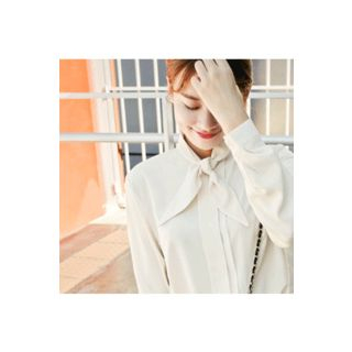CHERRYKOKO Tie-Neck Hidden-Button Blouse