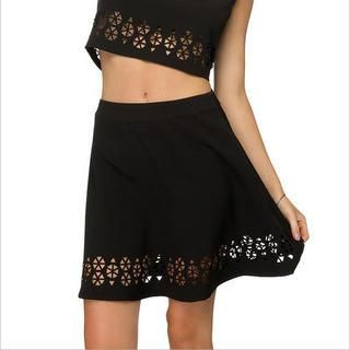 Richcoco Perforated A-Line Skirt