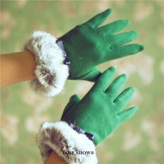 Lose Show Cashmere Faux-Fur Bowed Gloves