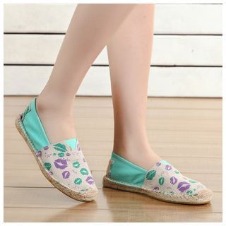 Mizu Matching Couple Lips Print Espadrille Slip-Ons