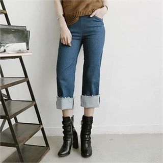 LIPHOP Fray-Hem Straight-Cut Jeans