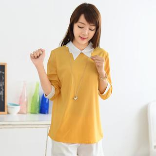 59 Seconds 3/4-Sleeve Zigzag Collar Blouse