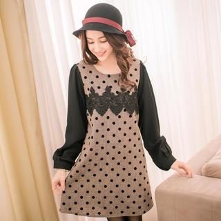 Tokyo Fashion Puff-Sleeve Crocheted Dotted Dress