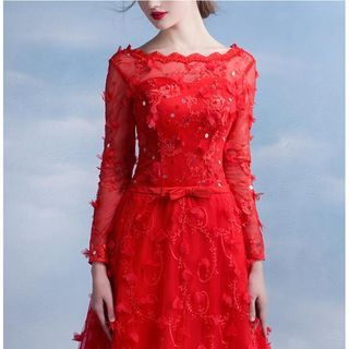 MSSBridal Long-Sleeve Lace Embroidered Evening Gown