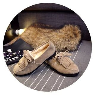 Zandy Shoes Fleece-Lined Fringed Moccasin Flats