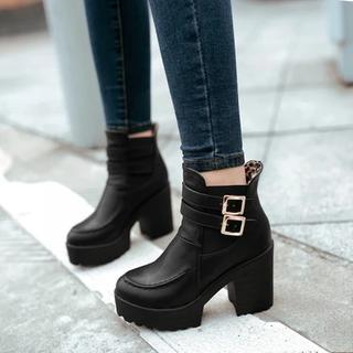 Pastel Pairs Block Heel Buckled Ankle Boots