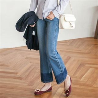 TISVIN Washed Boot-Cut Jeans
