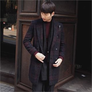 MITOSHOP Double-Breasted Plaid Coat