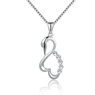 MaBelle 14K Italian White Gold Swan With Heart Diamond-Cut Necklace (16