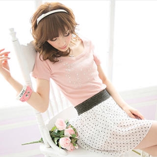 "Heart" Print Chiffon Miniskirt