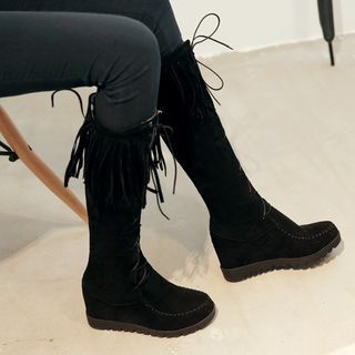 Pretty in Boots Fringed Hidden Wedge Long Boots