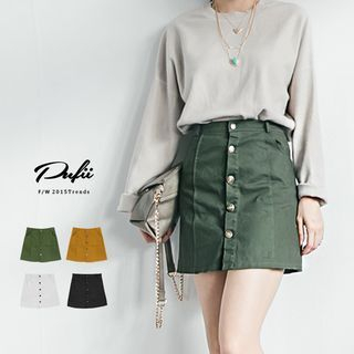 PUFII Button Front Skirt