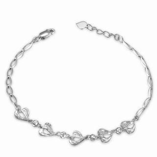 MaBelle 14K White Gold Diamond-Cut Five Heart Leaf Bracelet (6.5