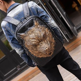 Seok 3D Wolf Faux Leather Backpack