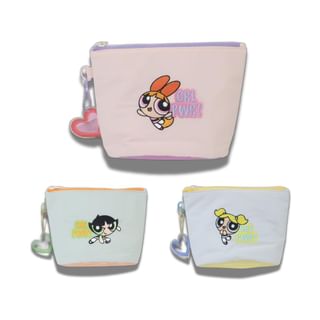 The Powerpuff Girls Character Embroidered Zipped Round Bottom Bag