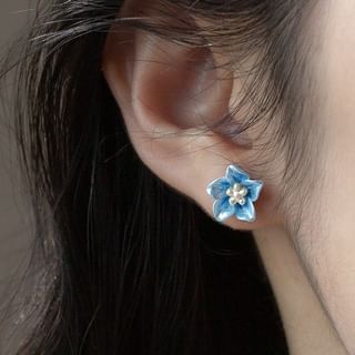 Floral Ear Stud 1 Pair - Silver - One Size